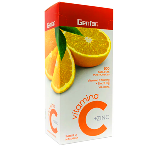 Vitamina C   Zinc 500 Ui / 5 Mg Genfar Naranja X 100 Tabletas Masticables Suplemento Dietario - Genfar