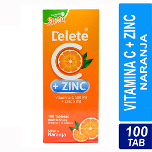 Vitamina C   Zinc Delete  500 Ui / 5 Mg Sabor Naranja Caja X 100 Tabletas Masticables - Delete