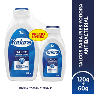 Talco Yodora Antibacterial X 120 G (gratis Talco X 60 G) - Yodora