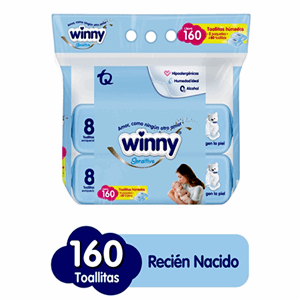 Winny Toall/humed Recien Nacido Sensitive X 160 Ui (2 Rep X 80 Unds C/tapa) - Sin Asignar