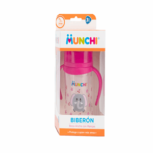Biberon Munchi Boca Ancha 3+m Con Manijas Decorado X 8 Onzas Flujo Medio - Sin Asignar