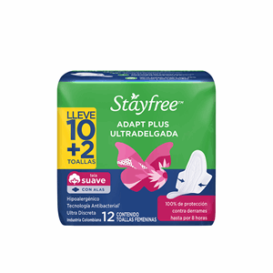 Toallas Higienicas Stayfree Adapt Plus Ultradelgada Con Alas X 12 Toallas - Stayfree