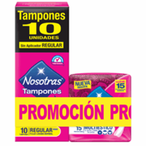 Protectores Nosotras Diarios Multiestilo X 15 Unidades + Tampones Regular Sin Aplicador X 10 Unidade - Nosotras
