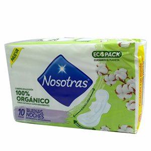 Toallas Higienicas Nosotras Buenas Noches Organico Cubierta Algodon X 10 Unidades - Nosotras